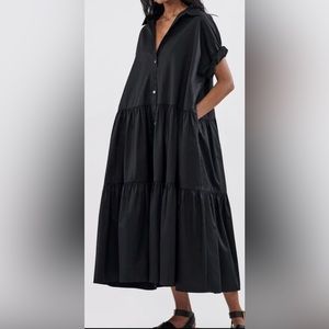 Co. Short Sleeve Tiered Dress in Cotton Poplin NWT